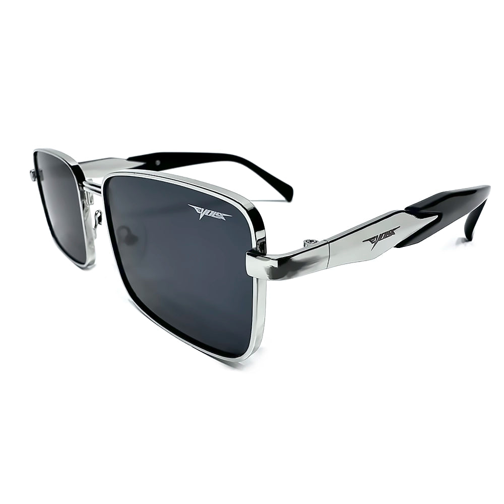 Óculos de sol Metal-7003 Chrome/Black Evols com armação quadrada em metal inoxidável cromado