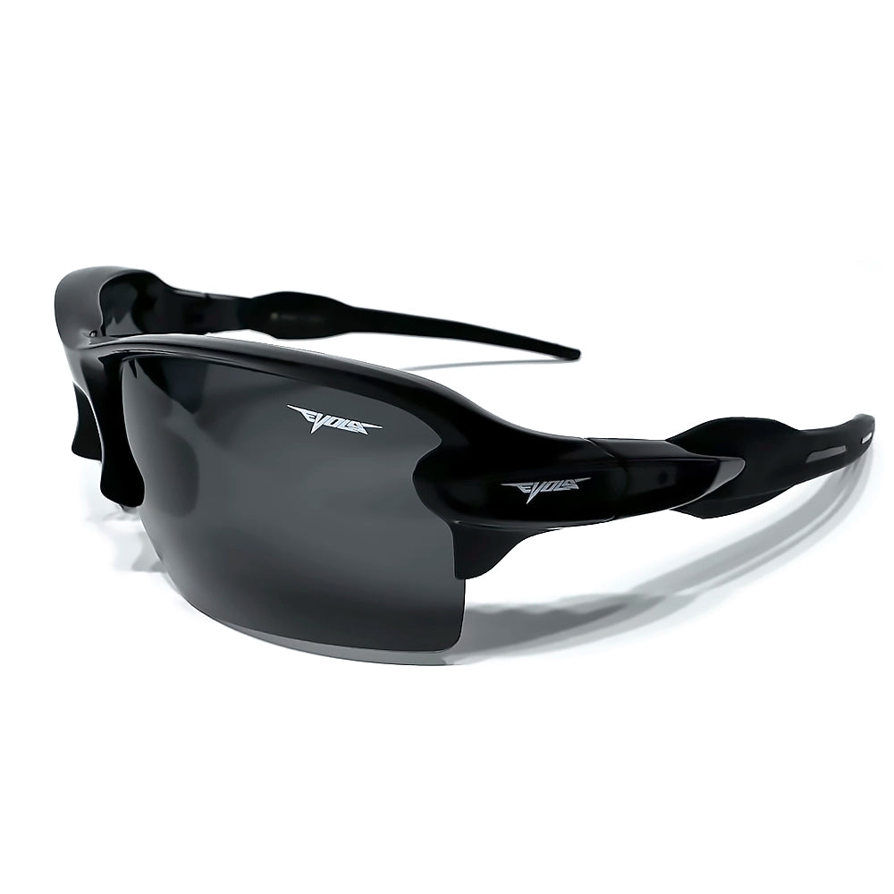 Óculos de sol Vesper Black/Black Evols com armação esportiva envolvente preta e lentes polarizadas