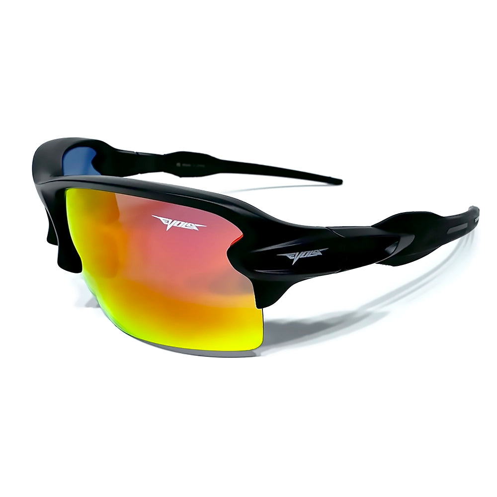 Óculos de sol Vesper Black/Flame Evols com armação esportiva preta e lentes espelhadas iridescentes