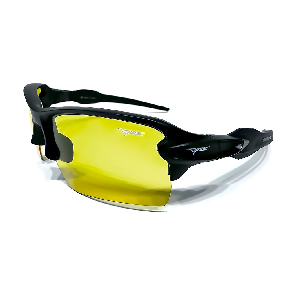Óculos de sol Vesper Black/Yellow Evols com armação esportiva preta e lentes amarelas de alto contraste