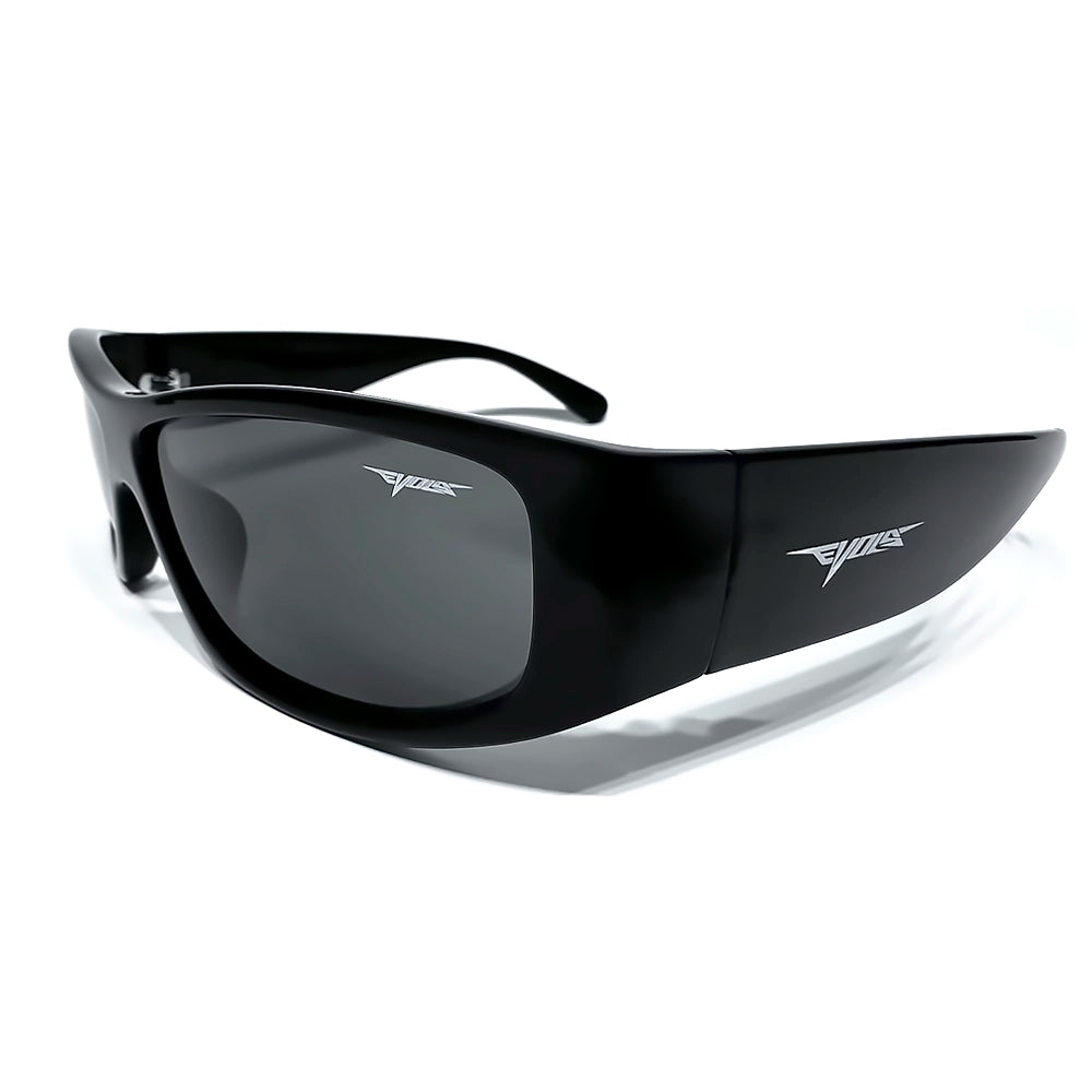 Óculos de sol Y2K 44 Black/Black Evols com armação envolvente robusta preta e lentes escuras