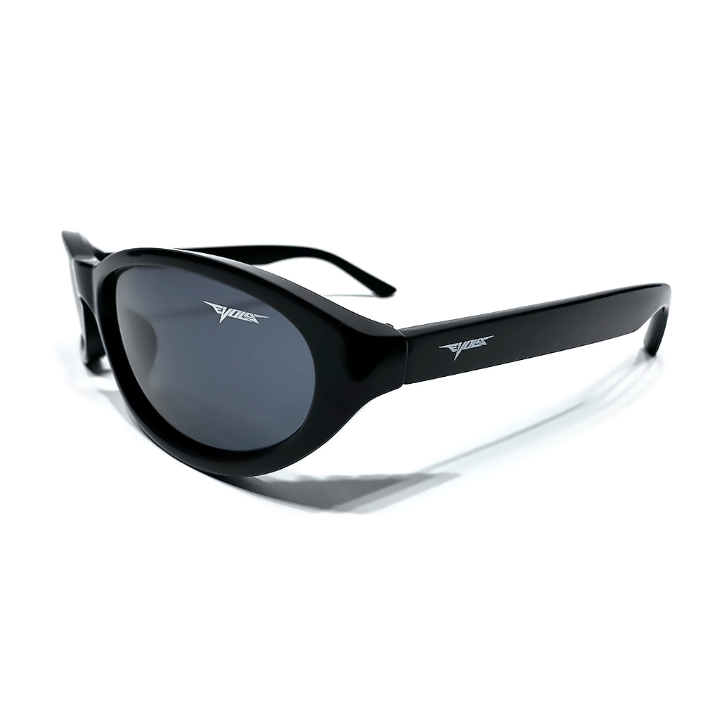 Óculos de sol Y2K Anima Black/Black Evols com armação slim fluida preta e lentes escuras