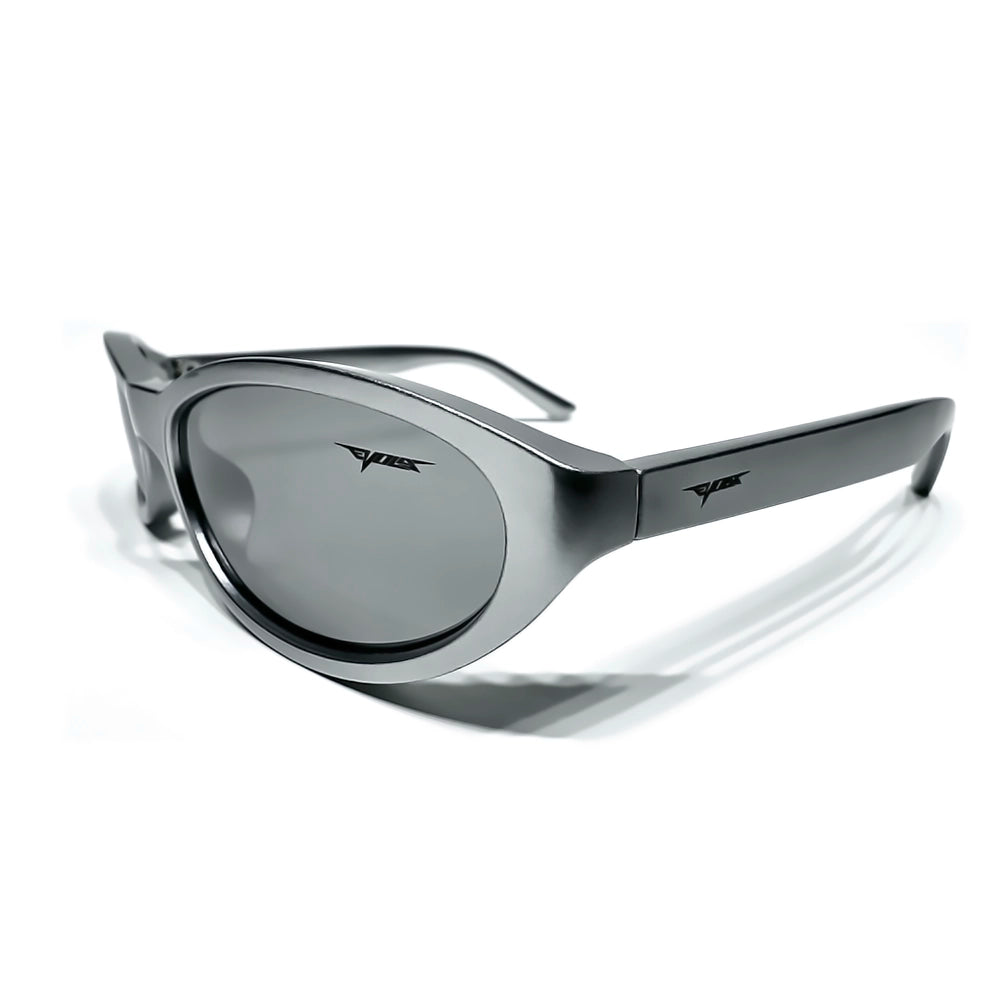 Óculos de sol Y2K Anima Silver/Silver Evols com armação slim fluida prateada e lentes espelhadas