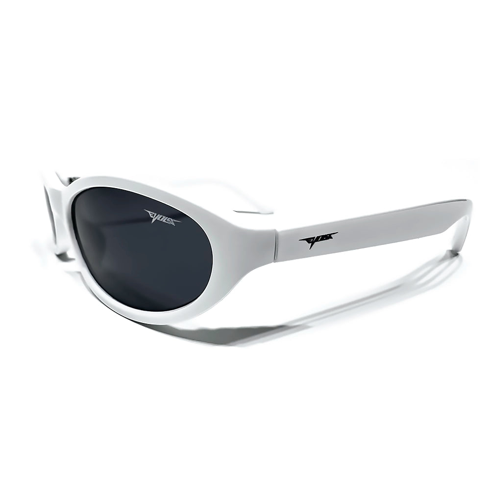 Óculos de sol Y2K Anima White/Black Evols com armação slim fluida branca e lentes escuras